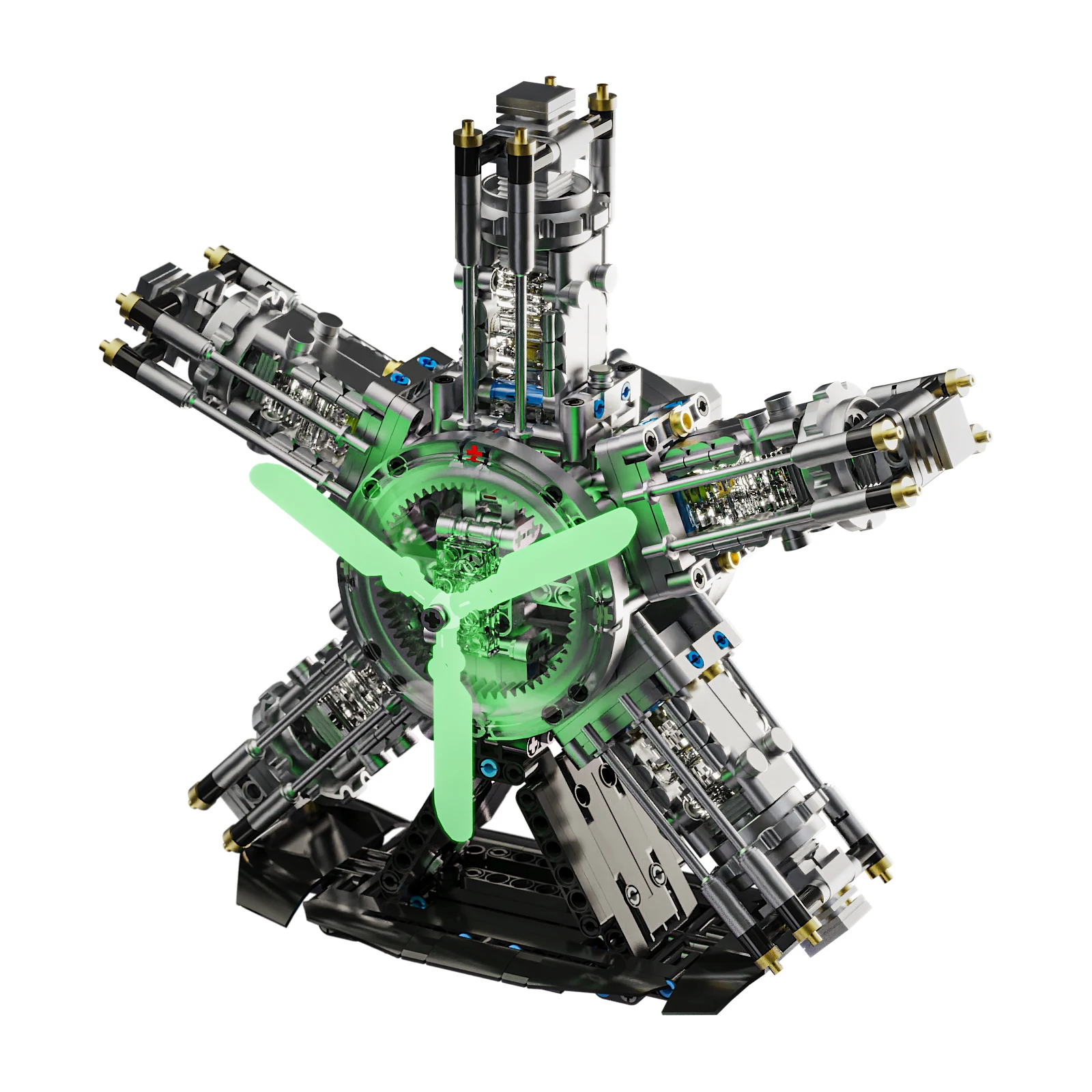 

YC489 863pcs Building Blocks S-Cylinder Radial Mechanical Engine Model DIY Assembly Aircraft Engines Kit STEM Toy Light Bricks