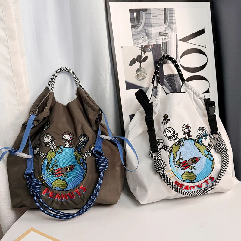 Ball&Chain Astronaut Environmental Bag Kawaii Nylon Canvas Embroidery Large Capacity Shoulder Bag Shopping Bag Girls Gifts