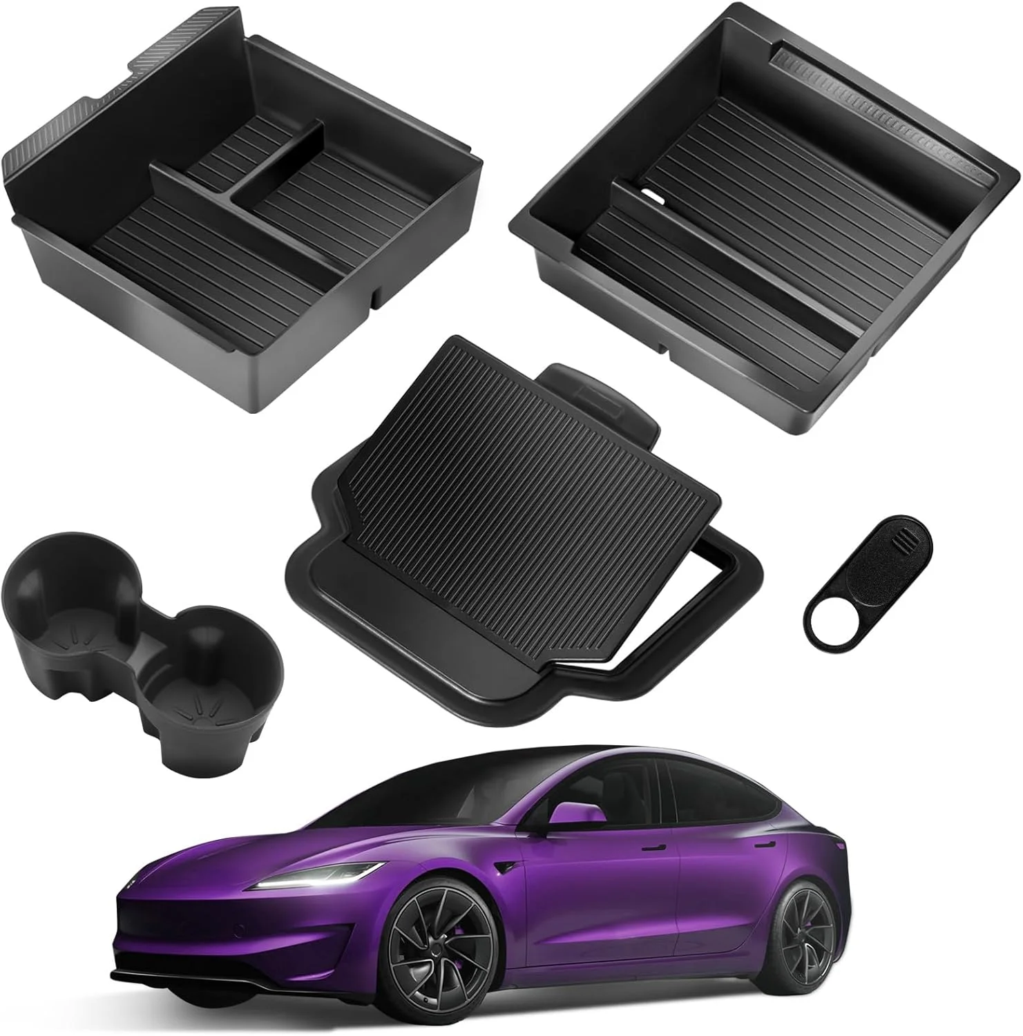 

5 Pcs Storage Set For Tesla Model 3 Highland Cup + Center Console Storage + Center Console Privacy + Rear Storage + Camera Cover