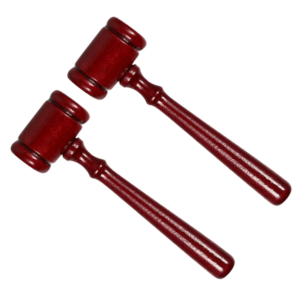 2pcs Judge Hammer Red Wood Auction Gavel Prop Solid Wooden Mallet Decor Toy Collector Accessory Hand Tool