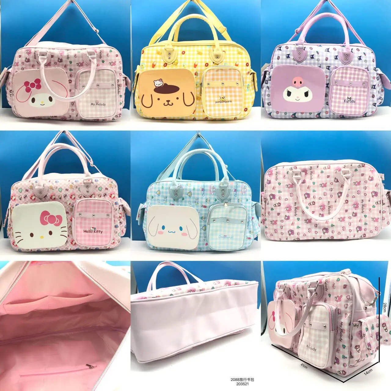 Hello Kitty Kawaii Sanrio Y2k High Capacity Handbag Messenger Bag Cartoon Pu Bright Surface Travel Bag Girls Fashion Travel Bag