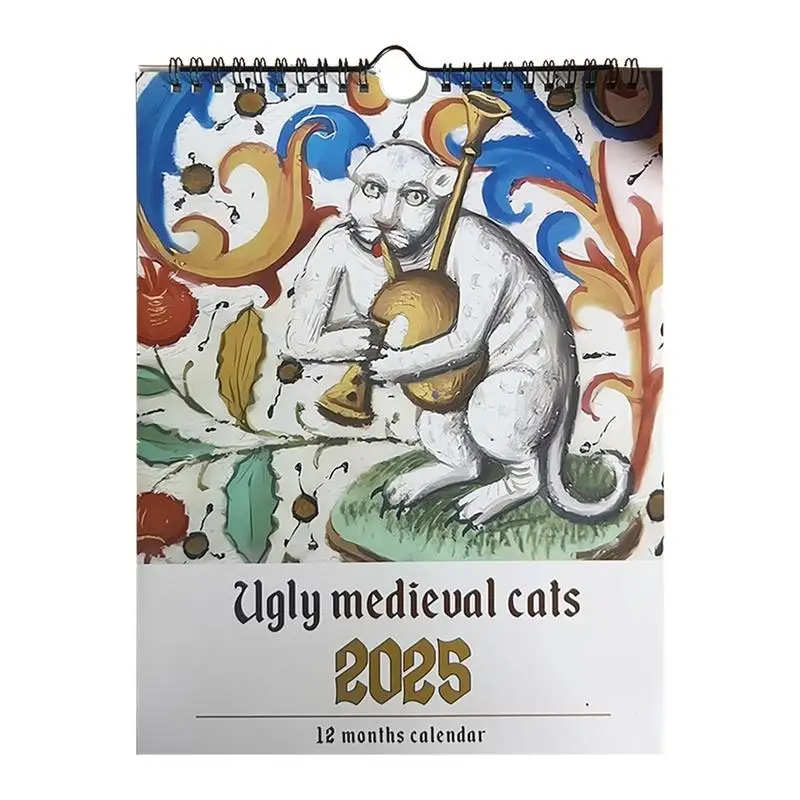 Mittelalterlicher Katzenkalender 2025 Seltsamer mittelalterlicher Katzenwandkalender 2025 Hässlicher mittelalterlicher Katzenkalender 12 Monate Januar bis Dezember