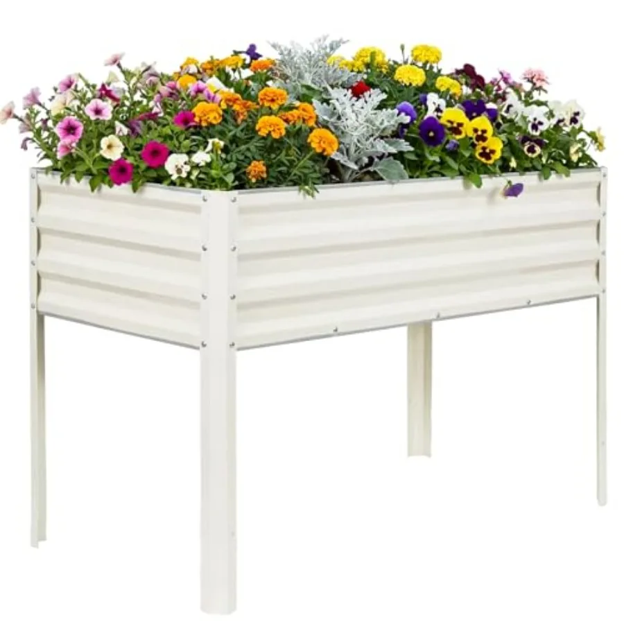 

Raised Garden Bed with Legs 48x24x32in Galvanized Metal Planter Box Outdoor White with Drainage Holes Large Raised Bed for Gard