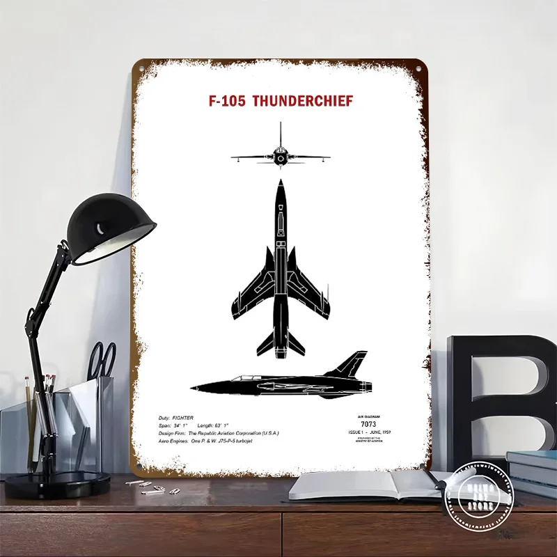 F105 Thunderchief Flugzeuge Aluminium Druck Poster Luxus Home Decor Artikel Benutzerdefinierte Metallschilder für Wandkunst Dekoration Retro