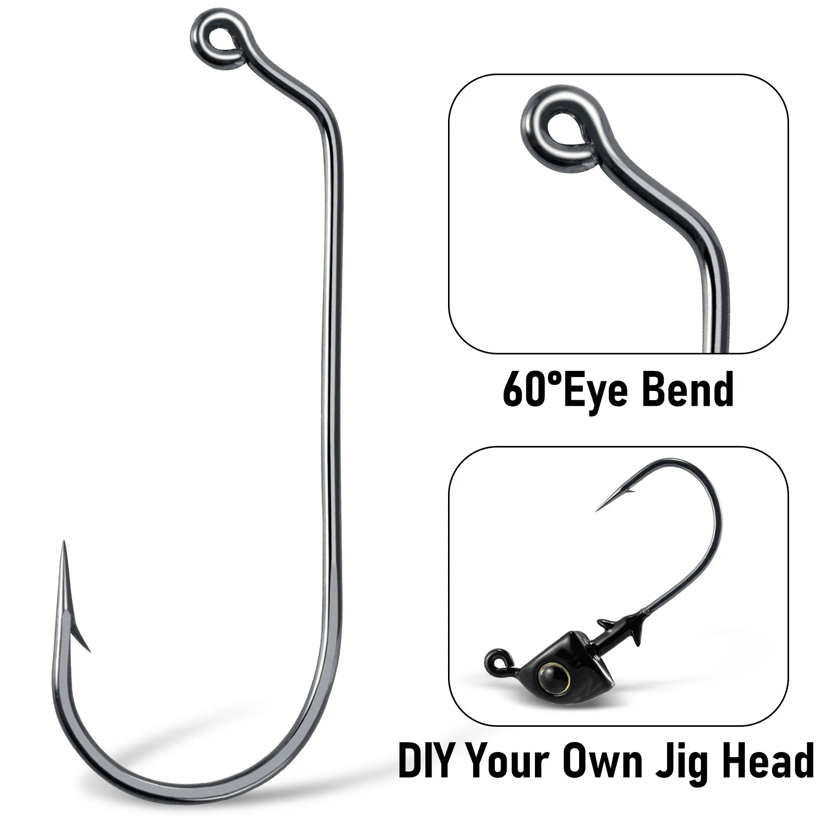 1#-8/0# 60° Jig Hooks High Carbon Steel Aberdeen Jig Hooks Long Shank Hooks Round Bend Worm Hook for Swimbait Jigs Ned Rig