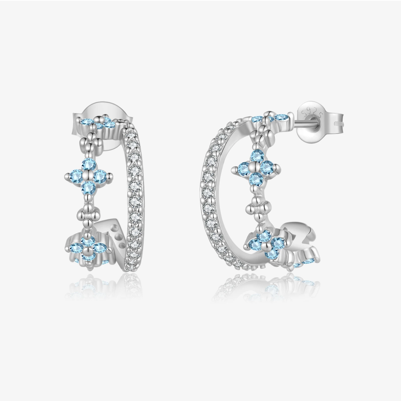 

VEWANT 925 Sterling Silver Chic Star Light Blue Zircon Two Line Irregular Hoop Earrings Women Trendy Luxury Fine Jewelry Gift
