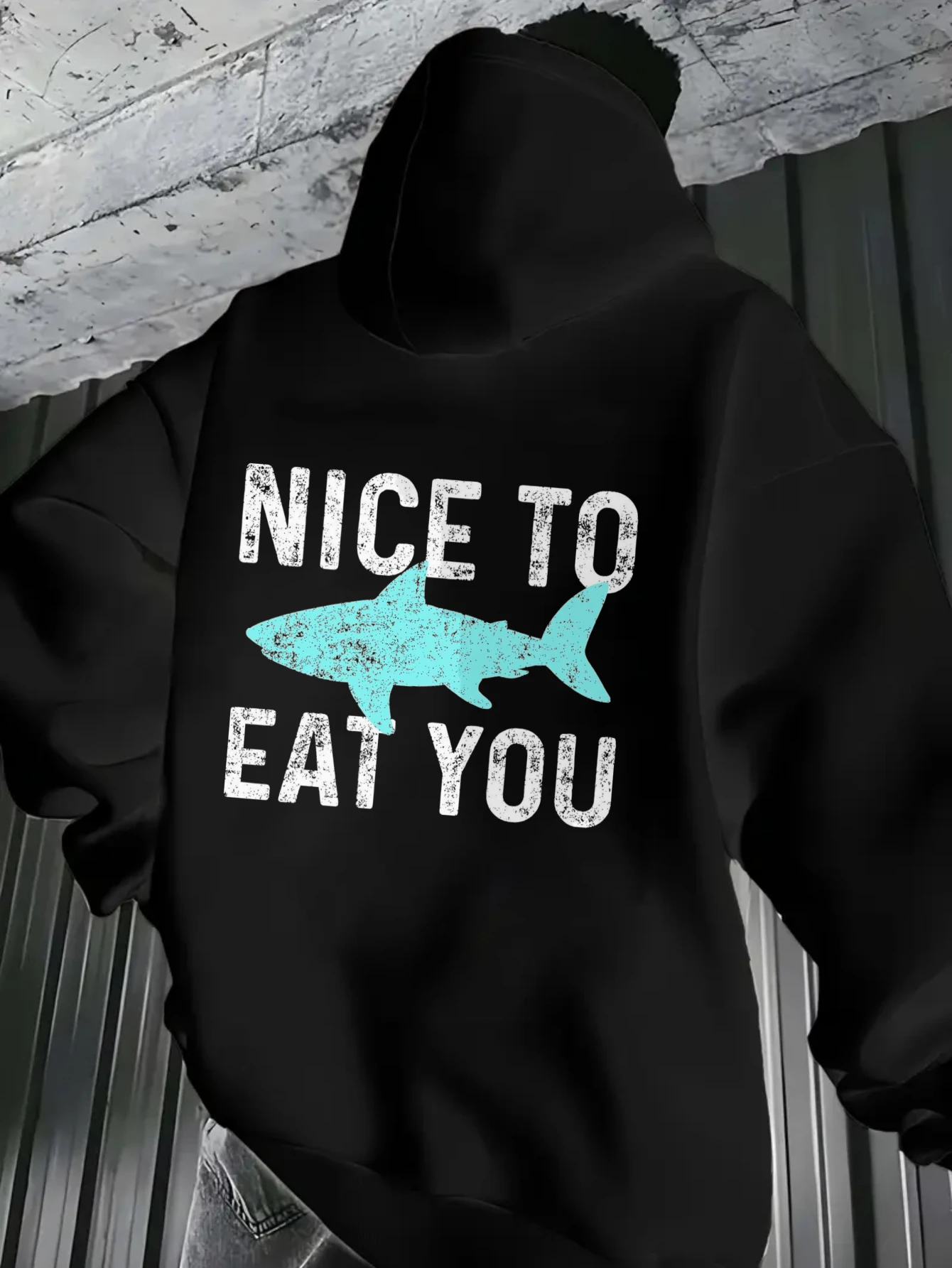 

Повседневная одежда с принтом в виде акулы и слов «Nice To Eat You», большие размеры, с принтом на спине, мужские толстовки