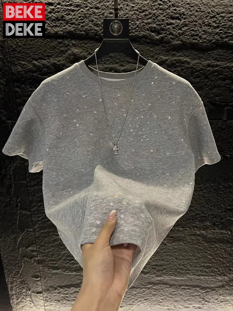 New Summer Mens American Style Casual O Neck T-shirts Male Handsome Streetwear Short Sleeved Tees Diamond Fashion Pullover Tops
