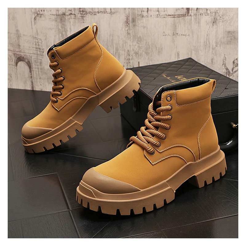 men fashion outdoors desert boots lace-up platform shoes cowboy tooling boot handsome genuine leather motorcycle botas masculina