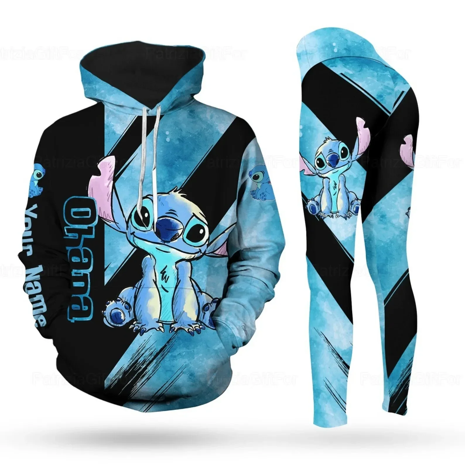 Sudadera con capucha personalizable de Stitch 3D para mujer, conjunto de Sudadera con capucha de Mickey, pantalones de chándal de Yoga de Disney, Leggings, chándal de moda