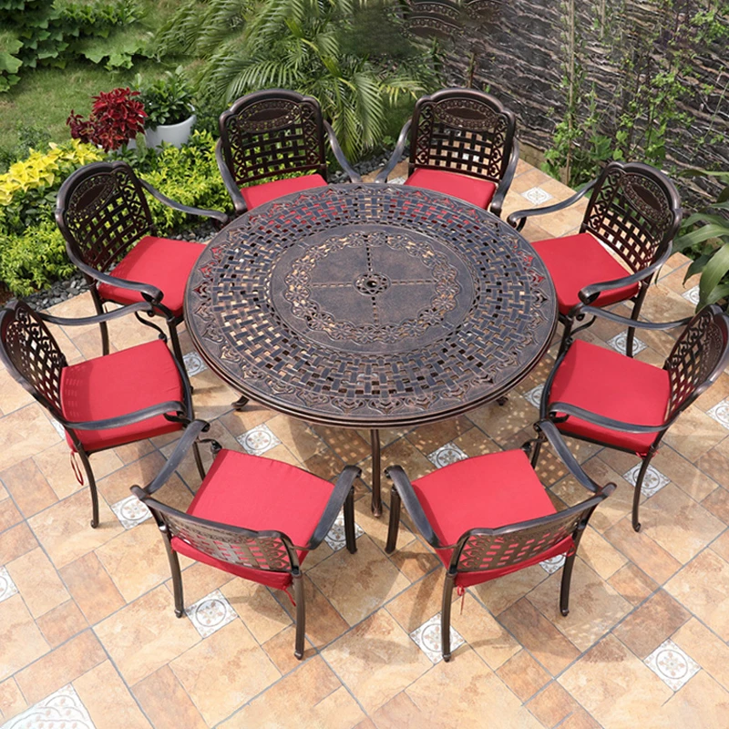 

Set of 9-pieces Outdoor garden furniture cast aluminum dining sets patio street table chairs all-weather anti-rust heavy durable