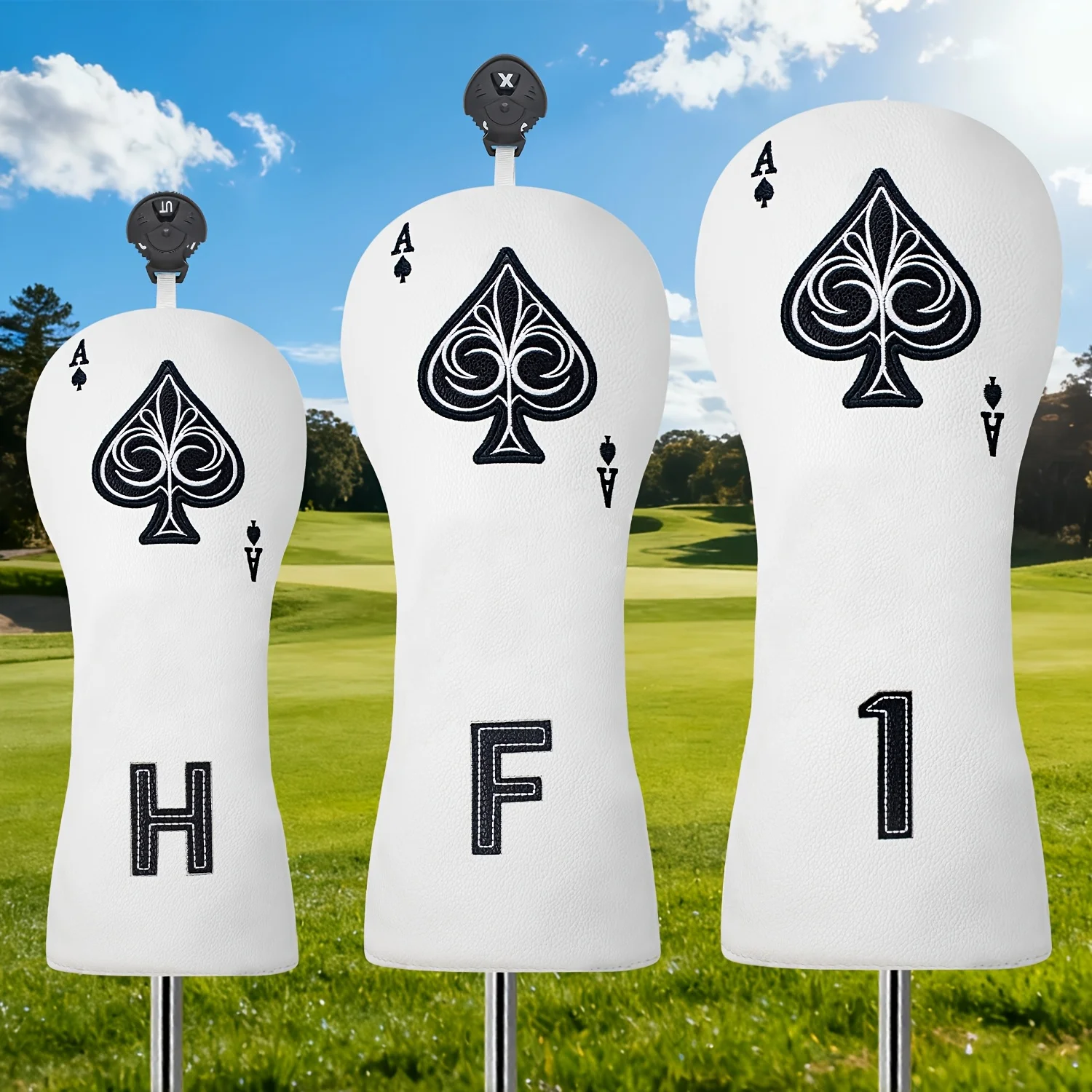 1pc/3pcs Playing Card Spade Pattern Golf Head Covers, Fits Driver, Fairway Wood And Hybrid Clubs, Unisex Design,