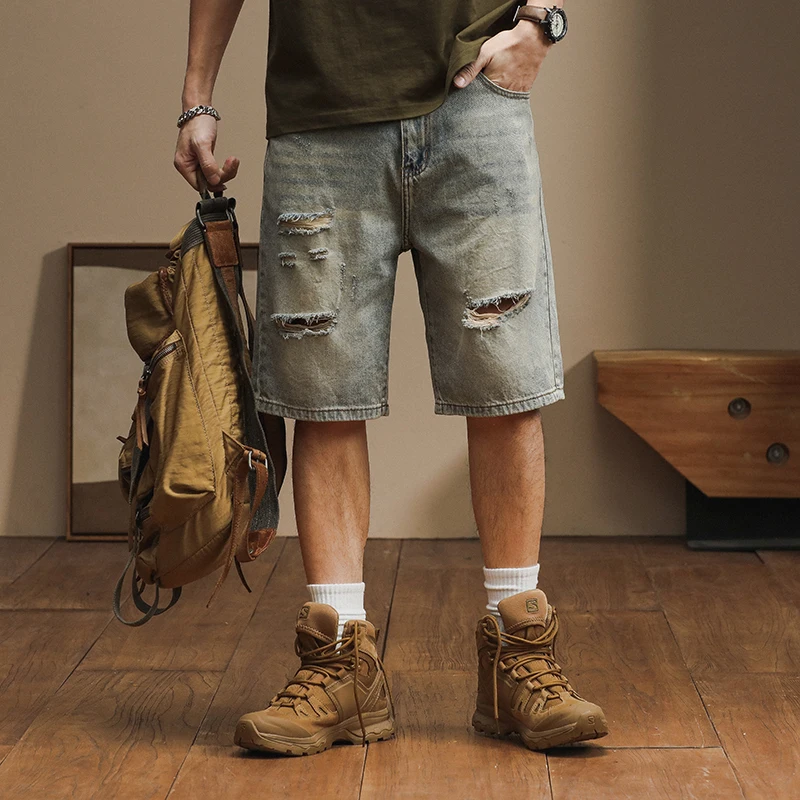 

Japanese style loose straight shorts spring and summer workwear casual and versatile trendy jeans for men cargo short jeans