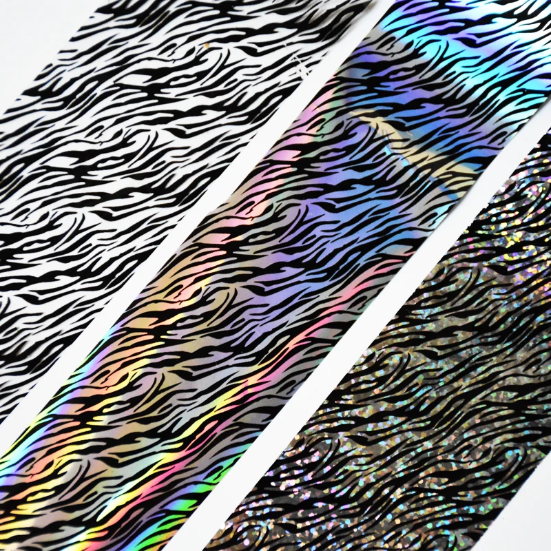 100meters/roll Holographic Nail Art Transfer Foil Sticker Laser Zebra  Wrap Adhesive Foil Decals Nail Decoration