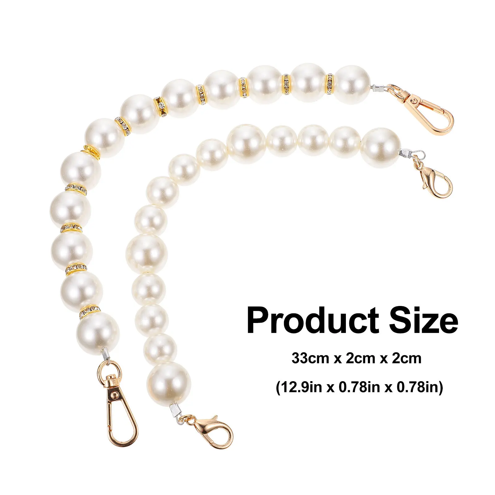 2Pcs Stylish Pearl Bag Chain Replacement Handbag Strap Buckles Included Shoulder Crossbody Purse Accessories DIY