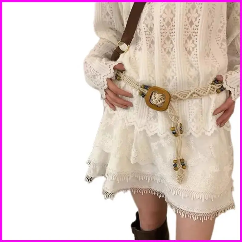 섹시한 타이 벨트 땋은 벨트 조개 꽃 타이 벨트 보헤미아 여자 여자