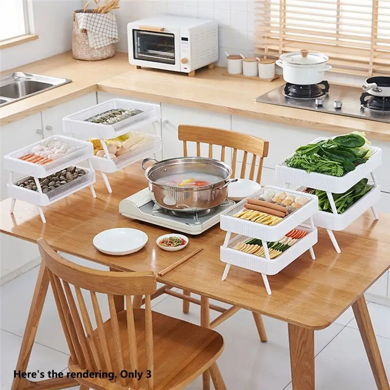 A75K Kitchen Prepare Dishes Rack Home Table Hot Pot Vegetables Fruit Display Shelf Kitchen Storage Dish Holder L