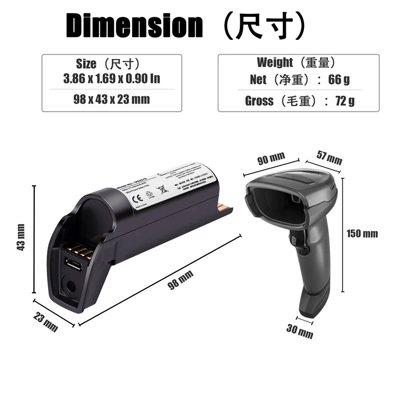 new Scanner Bar Code battery for zebra DS22 DS2278 DS2278SR BT-000317-01 BTRY-DS22EAB0E-00 CR2278 CR2278-PC Scanning Gun Battery