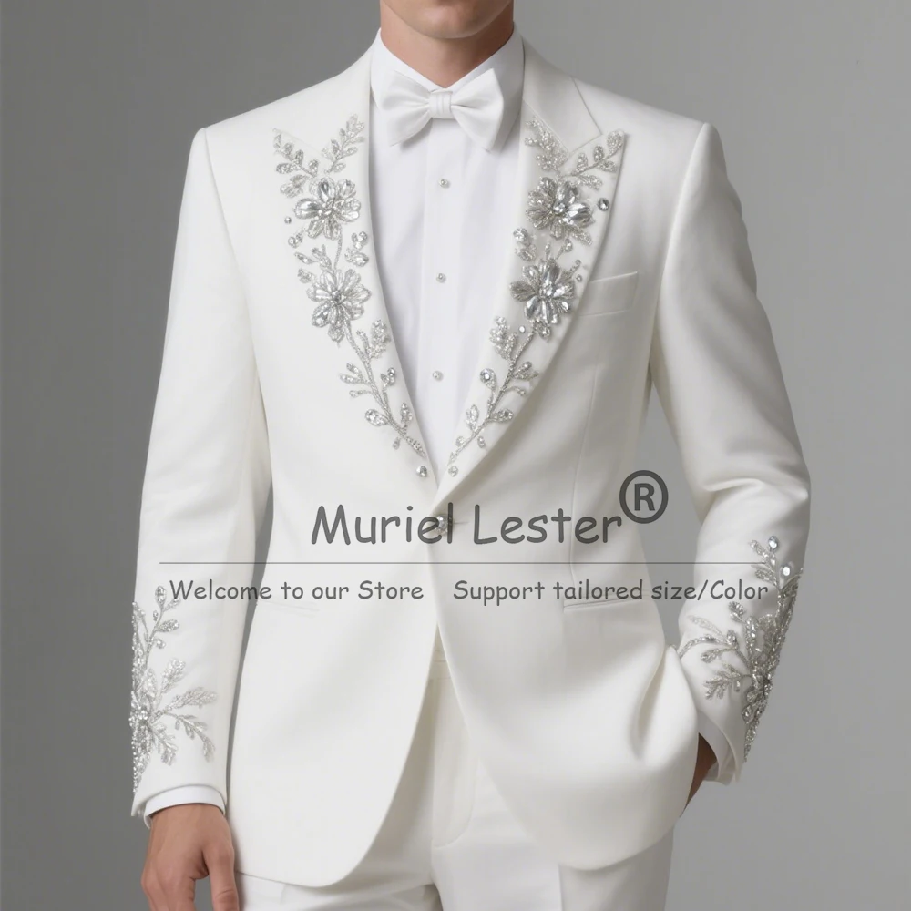 

Мужской костюм с блестящими кристаллами и бисером, комплект из 2 предметов, пиджаки для выпускного вечера с шалью и лацканами, мужские формальные вечерние смокинги для жениха и свадьбы, костюмы hommes