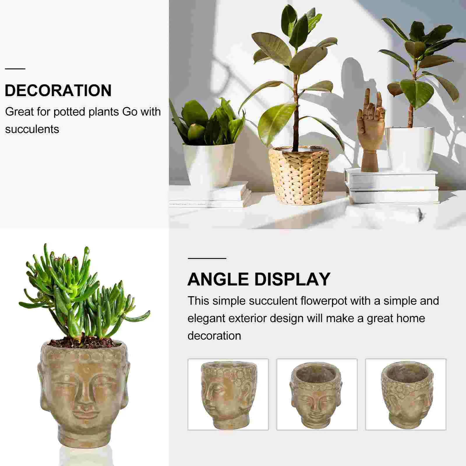 Plant Decor Head Planter Pot Planters Pots Modeling Flower Holder Cement Buddha Home Storage