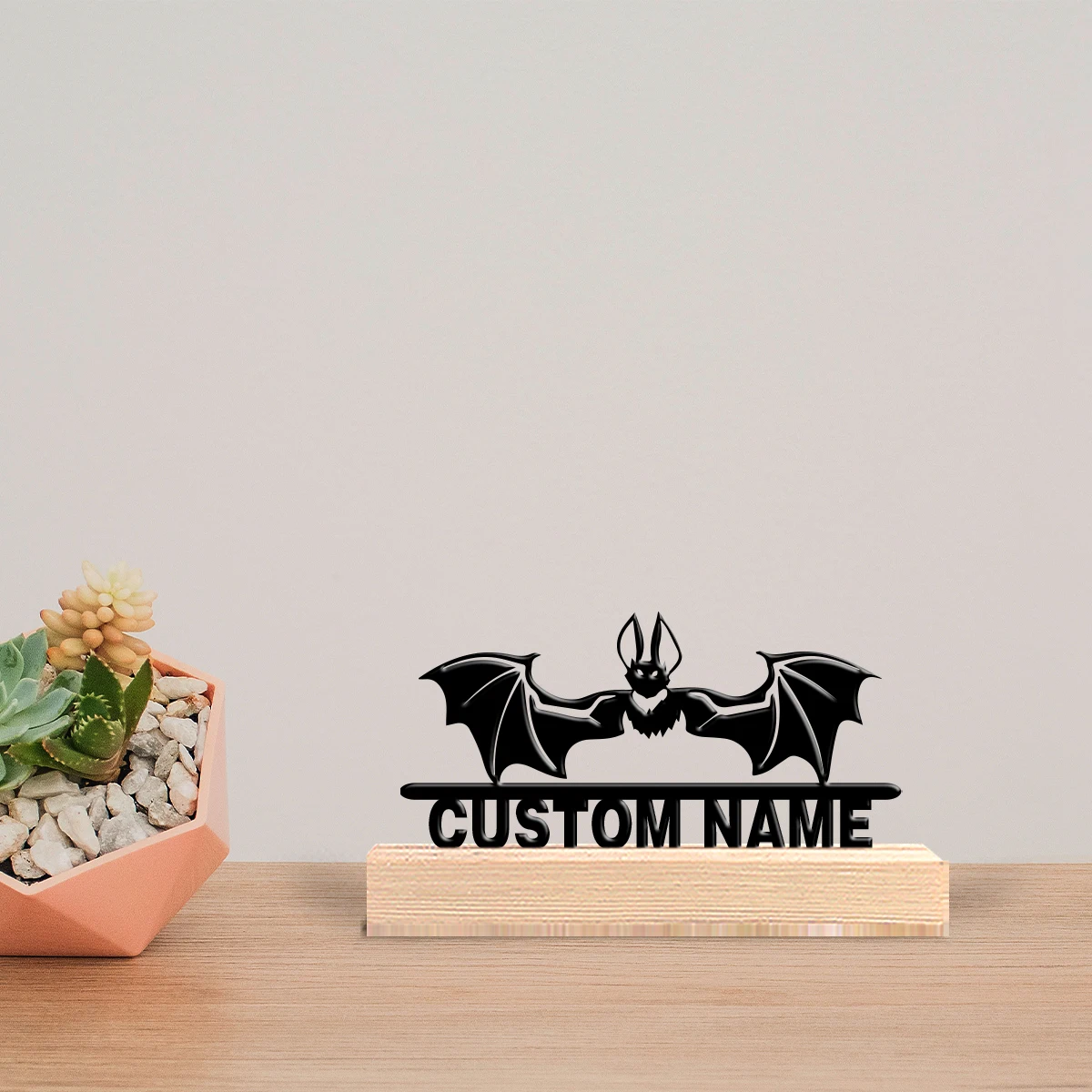 1pc Fun Personalized Custom Bat Modern Iron and Wood Base Interior Decoration Suitable for office and desktop decoration gifts