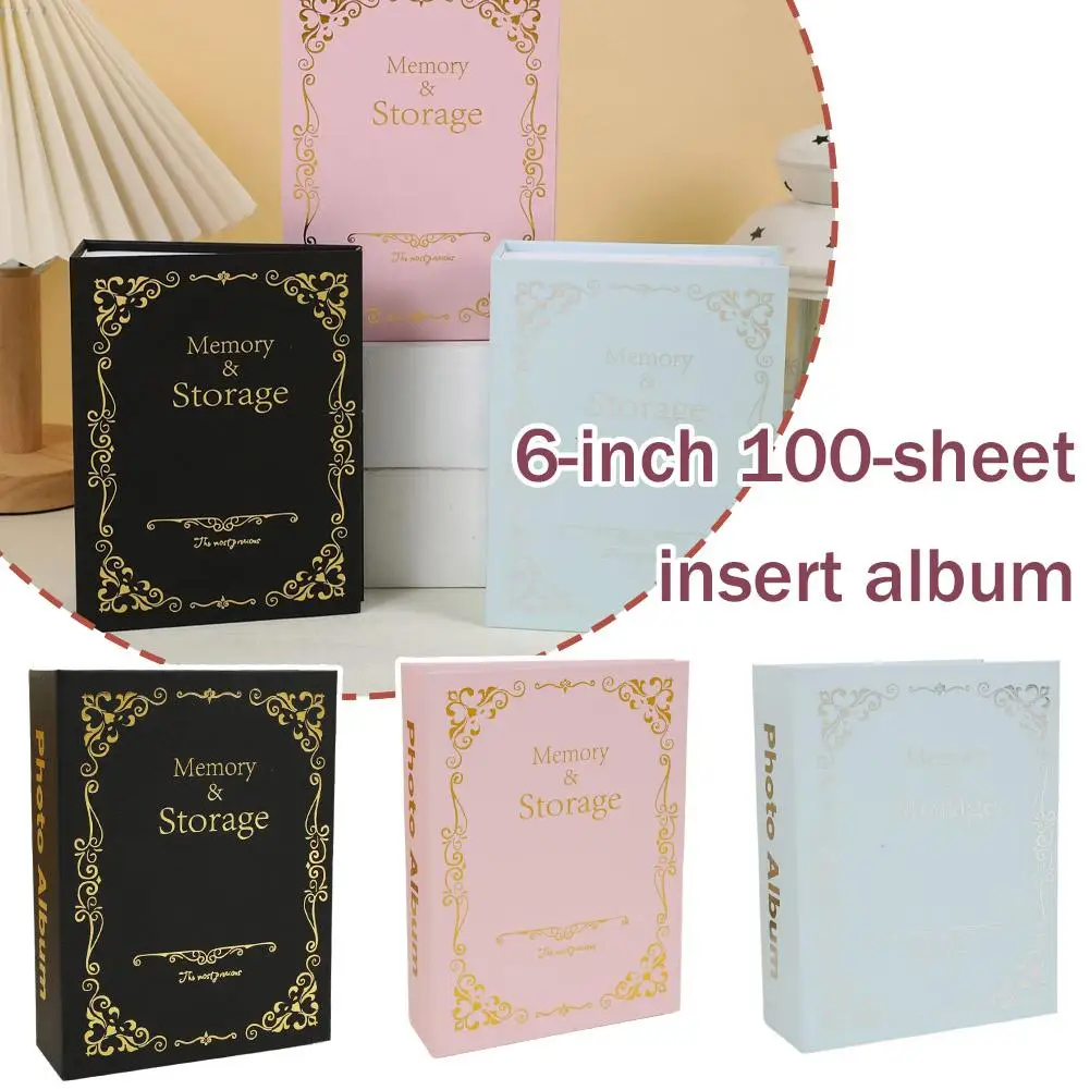 6inch 100 Pockets Photo Album Bronzing Design Anti-aging Family Type Picture Diy Vintage Inserted Storing Book Memory Album J6c7