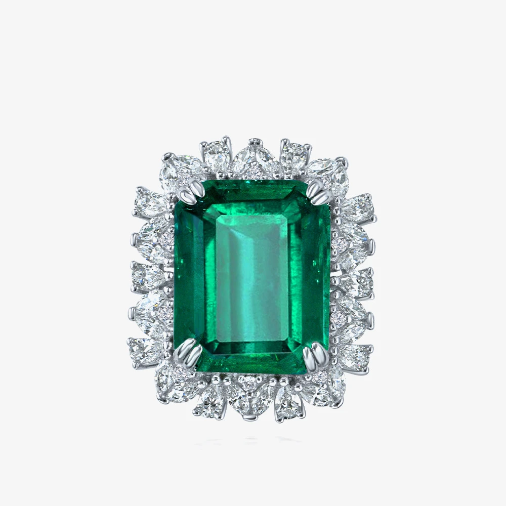 9CT Emerald Ring High Carbon Diamond 925 Sterling Silver Premium 100% 18K gold Vintage Ring For Women Jewelry
