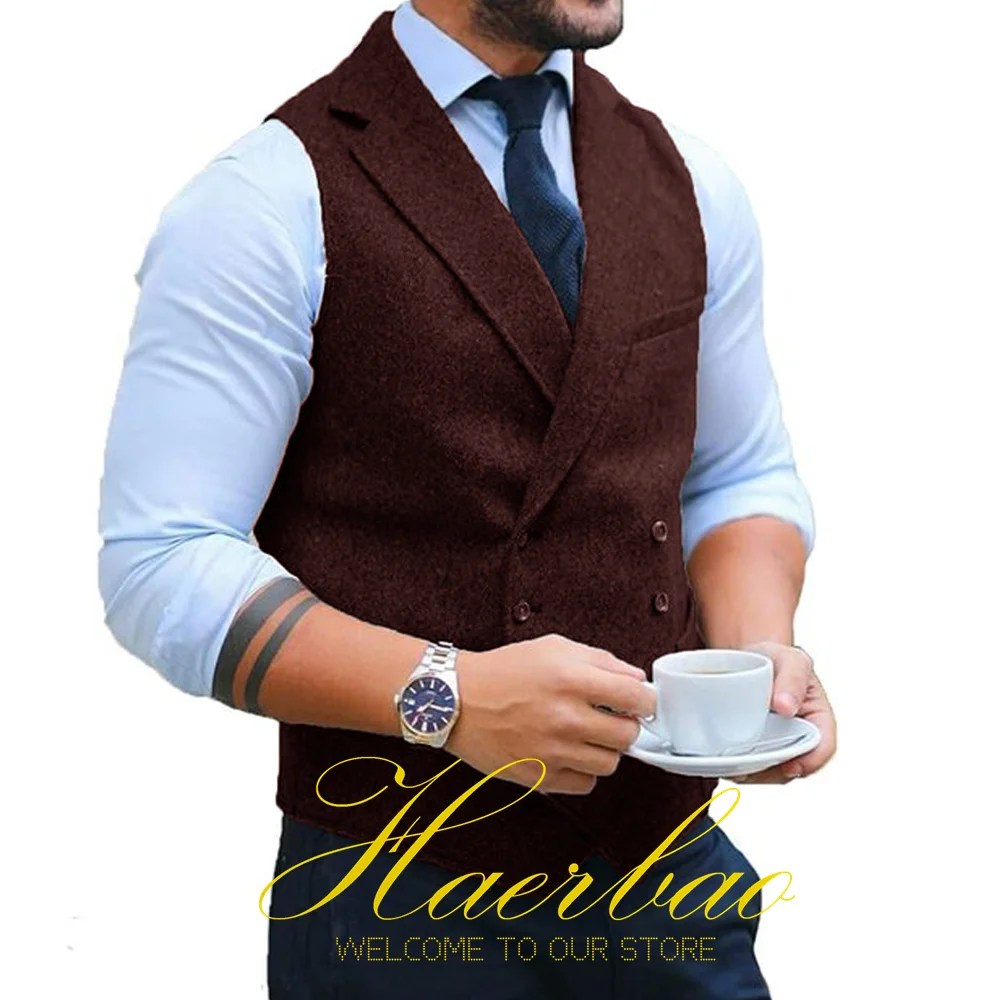 Navy Men\'s Herringbone Vest Double Breasted Sleeveless Jacket Formal Business Waistcoat Groom Vest chaleco hombre