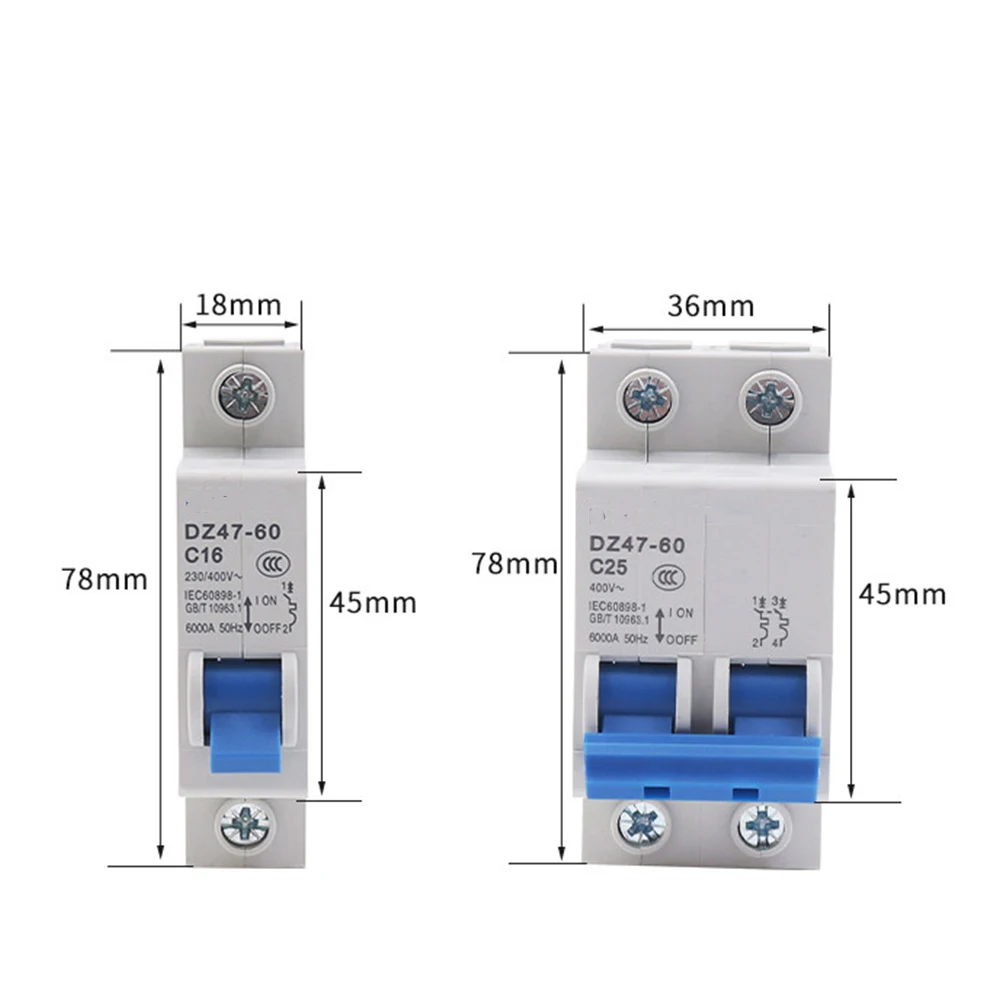 1Pcs Household Small Circuit Breaker DZ47 2P 3P 4P Air Switch 2A 3A 4A 6A 10A 16A 25A 40A 50A Voltage 230V/400V