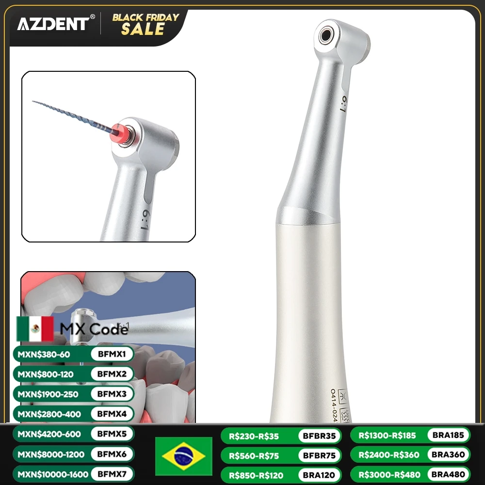 AZDENT Dental Endo Handpiece Contra Angle 6:1 Low Speed Handpiece Push Button Mini Head for Endodontic Root Canal Preparation