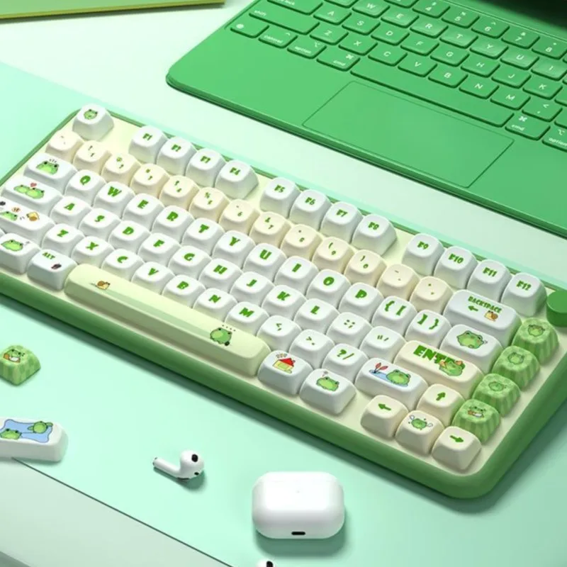 146 Key Frog Green Keycaps Set MOT Profile PBT Thermal Sublimation Customized Cute Key Caps Mechanical Keyboard Keycap Aesthetic