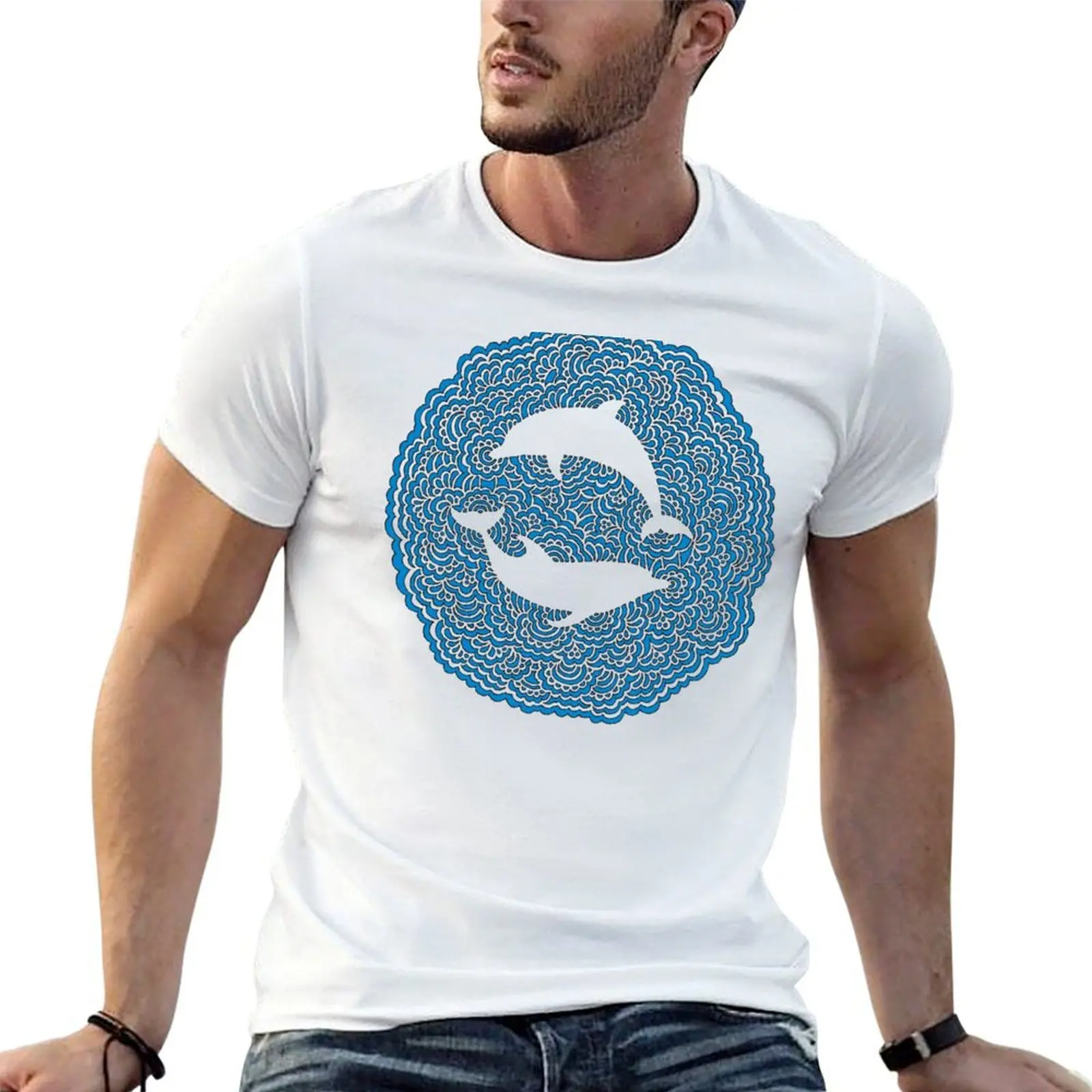 

Dolphin Drawing Meditation T-Shirt man t shirt luxury cotton tshirt 100% T-Shirt