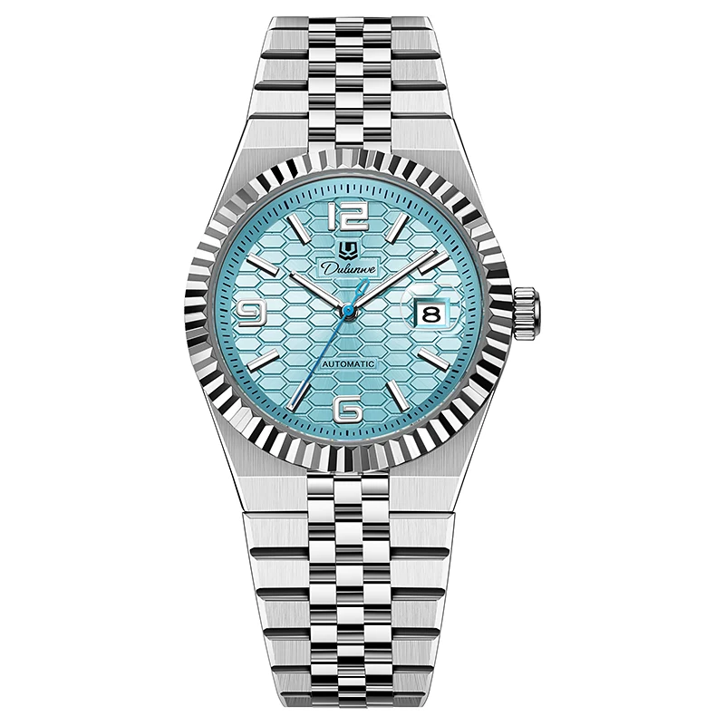 New Sky Blue Luxury Automatic Watch Luminous Calendar 30m Waterproof Stainless Steel Men Mechanical Wristwatches Sports Watch