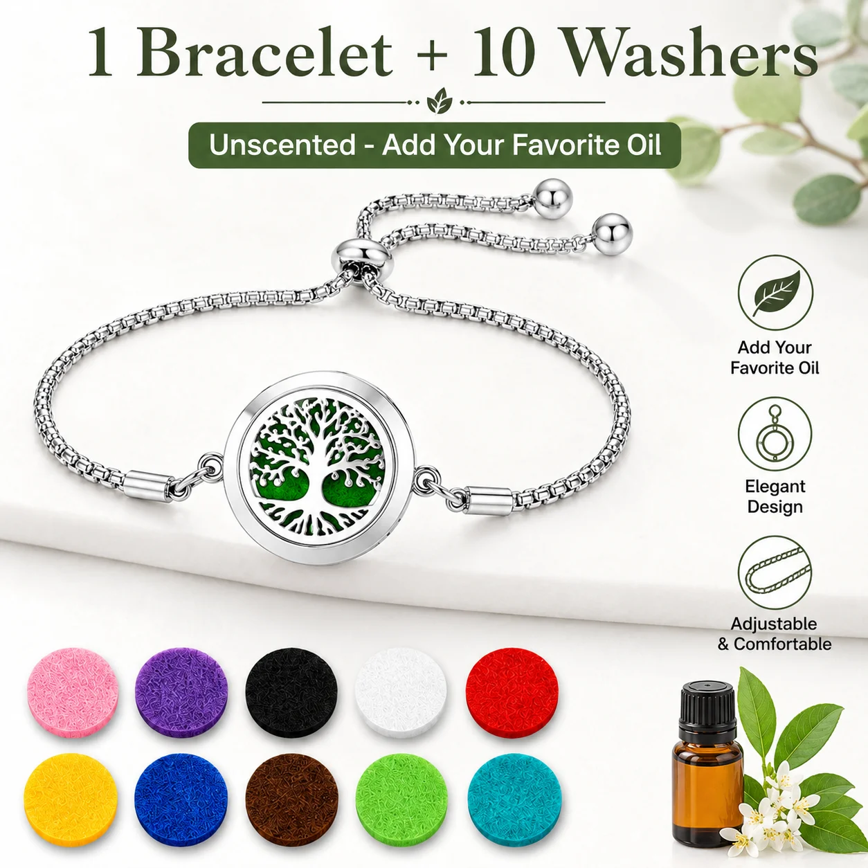 1 PC Stainless Steel Oil Bracelet, Openable, Adjustable Spiral for Couples/Women (Unscented), w/ 10 Washers