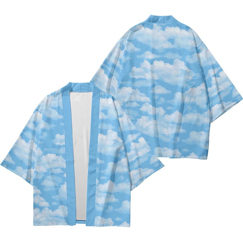 

Men and women Japanese kimono traditional art simple cloud printing casual loose thin coat Asian kimono cardigan 3