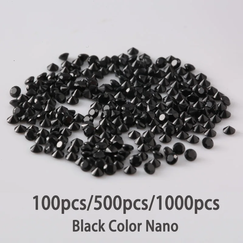 100pcs/500pcs/1000pcs one bag 0.9mm~3.0mm 5A Black Nano Synthetic Gems Round Brilliant Cut Loose Stones For Jewelry DIY