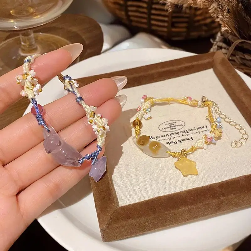 Best Friend's Hand-Woven Cat Themed Bracelet; Stackable Couple's Jewelry
