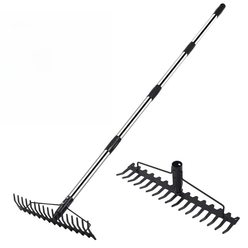 

2025 Bow Rake Heavy Duty Garden Rake With Handle, 17 Steel Tines Metal Head Rake Tool for Loosening Soil Gathering