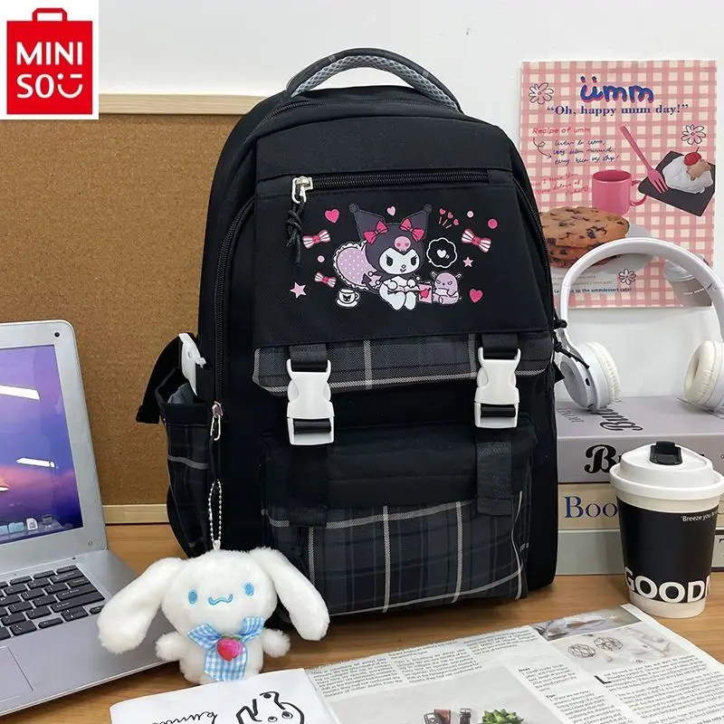 MINISO Fashion Large Capacity Student Travel Backpack Women's Hello Kitty Color Blocked Sweet Print Multi functional Book Bag