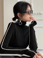 Korean Style High Collar Long Sleeve Knitted Sweater Women's Fashion Inner Wear Base Shirt Top Peixi Commute Style Pure Color
