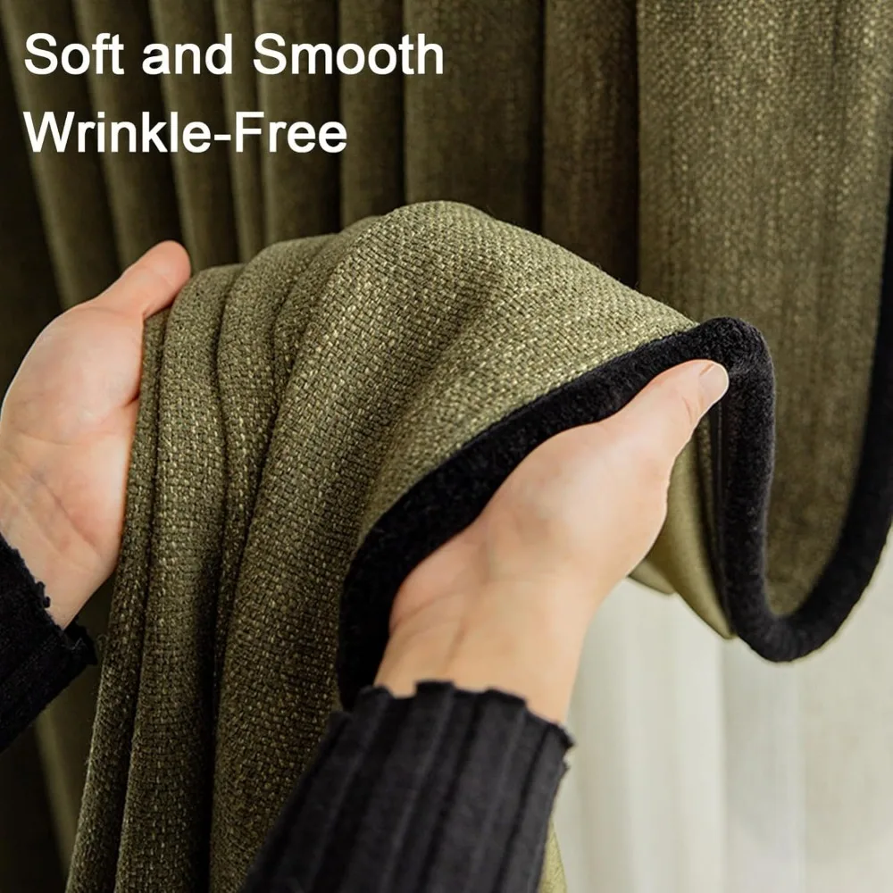 Faux Linen Textured Blackout Curtains, 1 Panel Farmhouse Style Window Drapes for Living Room and Bedroom, Natural Green Tones