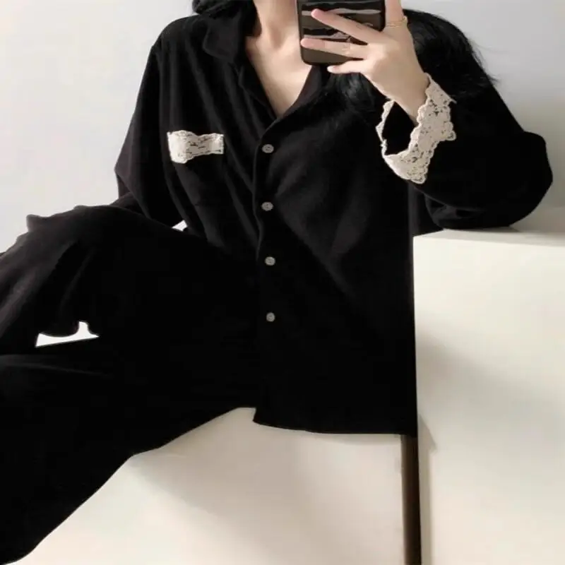 حار جديد Pjs مجموعة المرأة بيجامة مجموعة المرأة بيجامة شتوية دافئة الدانتيل ملابس المنزل المألوف ، منامة لطيف وناعم بيجامة مجموعة