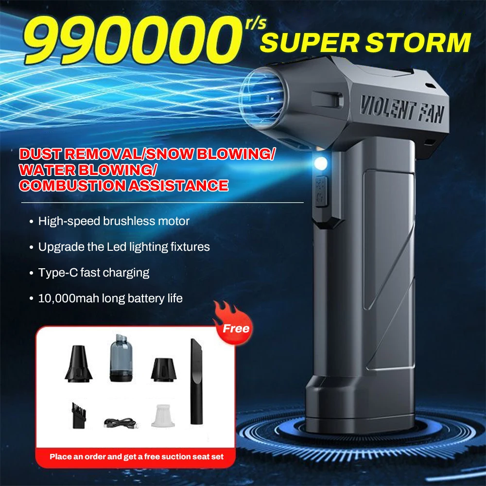 

Powerful Dust Blower 990000RPM Brushless Motor Outdoor Air Duster Blower Type-C Rechargeable Air Blower Cleaning PC Turbo Fan