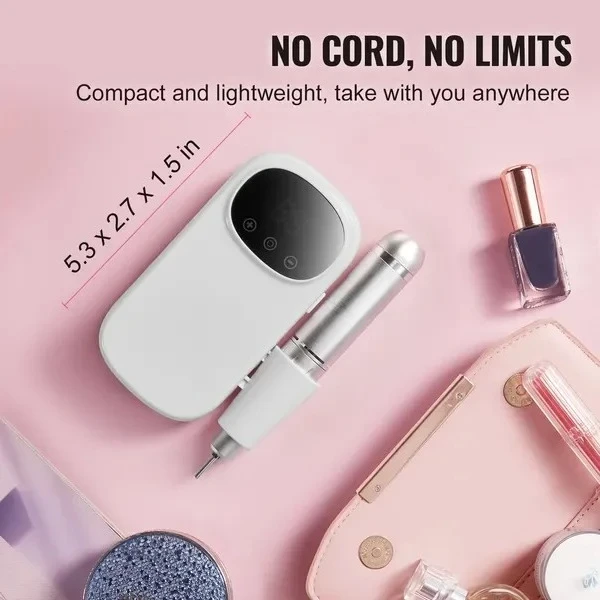 Electric Rechargeable Nail Drill, 35,000RPM Portable CordlNail E File Machine, LCD-Display Acrylic Gel Grinder Tool with 6