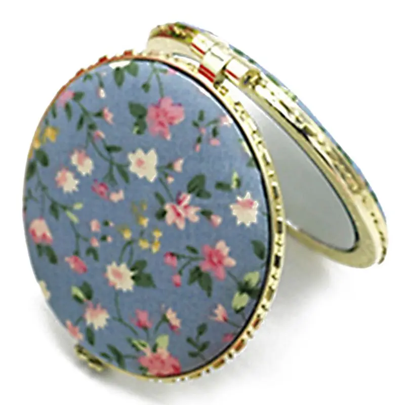 1Pc Mini กระเป๋าพับแต่งหน้ากระจก Vintage ด้านคู่ดอกไม้พิมพ์ Dropshipping