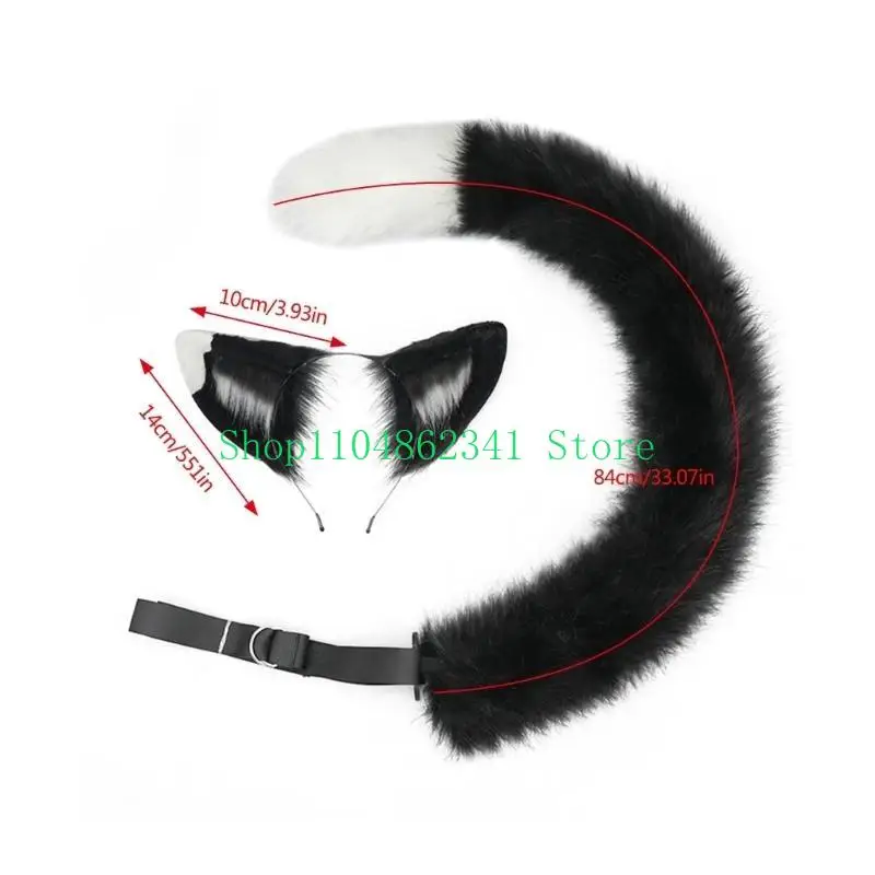 Accessori per costumi da gatto Pellicce finte Volpi Coda e orecchie Set di fasce per animali Costume cosplay di Halloween per donne Uomini Regali