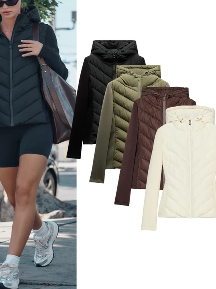 Frühling Herbst Neue frauen High-End-Fit Kragen Mit Kapuze Patchwork Baumwolle Jaet Zipper Verschluss Lange Sve ort Länge farbe