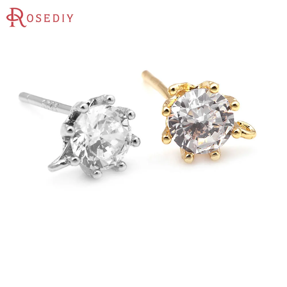 18K Gold Color Brass and Zircon Round Flower Stud Earrings Pins Earrings High Quality Jewelry Making Supplies Earrings for Women