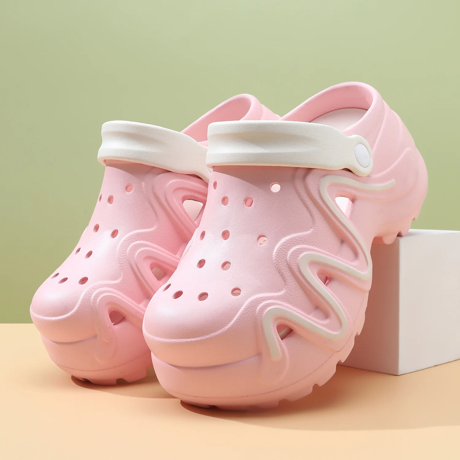 Women's Platform Elevator EVA Clogs Color-Block Line Sandals Breathable Casual Slides Girls Garden Shoes Platform Slippers