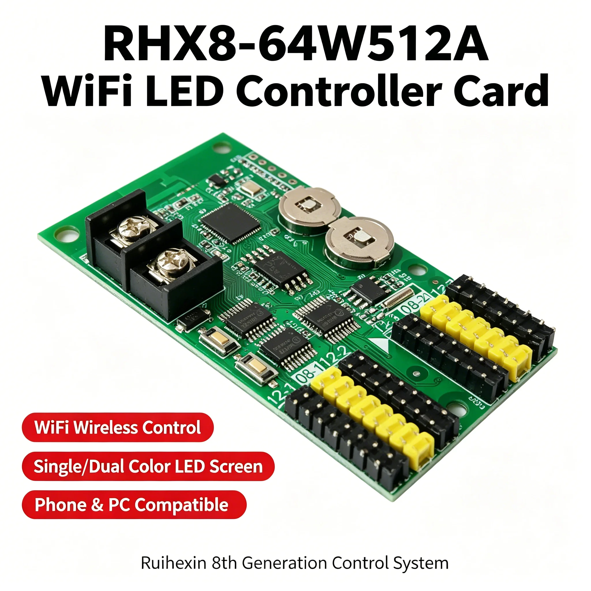 RHX8-64W512A WiFi LED Controller 8th Gen Dual Color Windows Android iOS Fast Connection ICN2038 Support